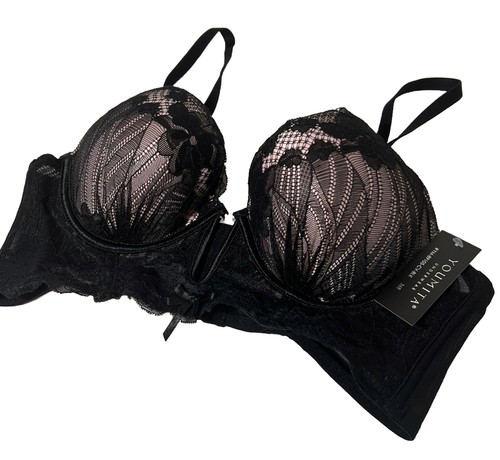 Youmita black lace deep plunge - black,